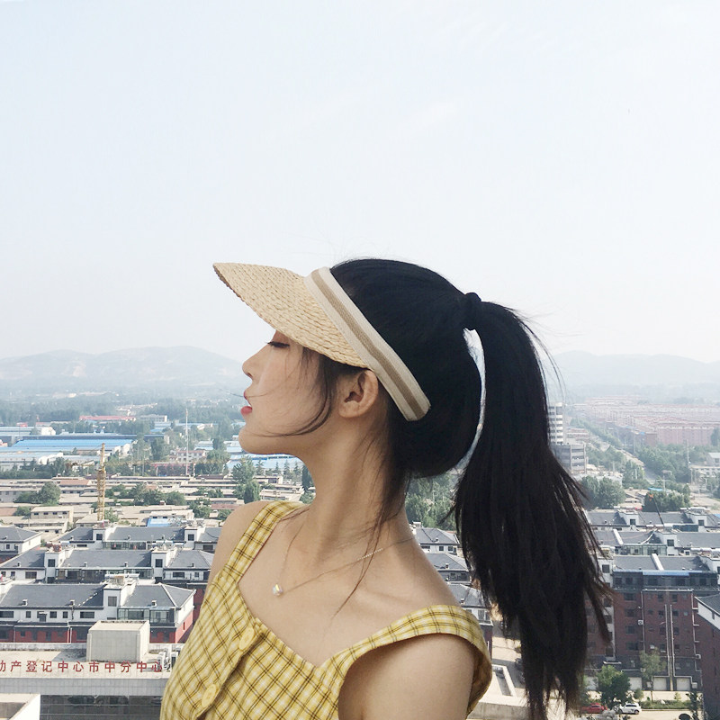 新品帽子女夏韩版ins网红拉菲草草帽遮脸太阳帽无顶