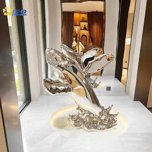 大型玻璃钢雕塑定制户外抽象海豚落地摆件酒店大堂售楼处装饰新品