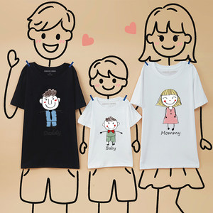 亲子装夏装一家三四口男童女童全家庭装卡通个性2022新款短袖t恤