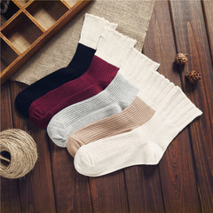 堆堆袜女韩国纯棉薄款纯色细竖条纹复古森系短靴袜套中筒袜子