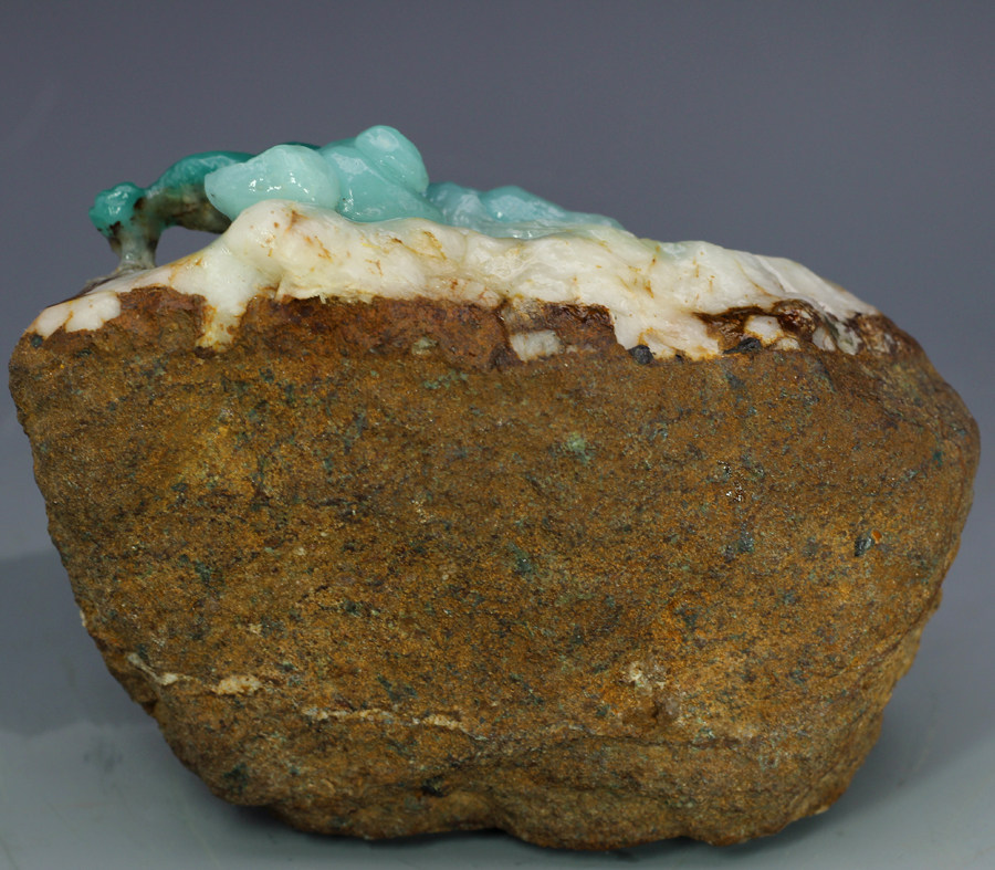 青田石雕《人参如意》四川雅安绿,寓意吉祥