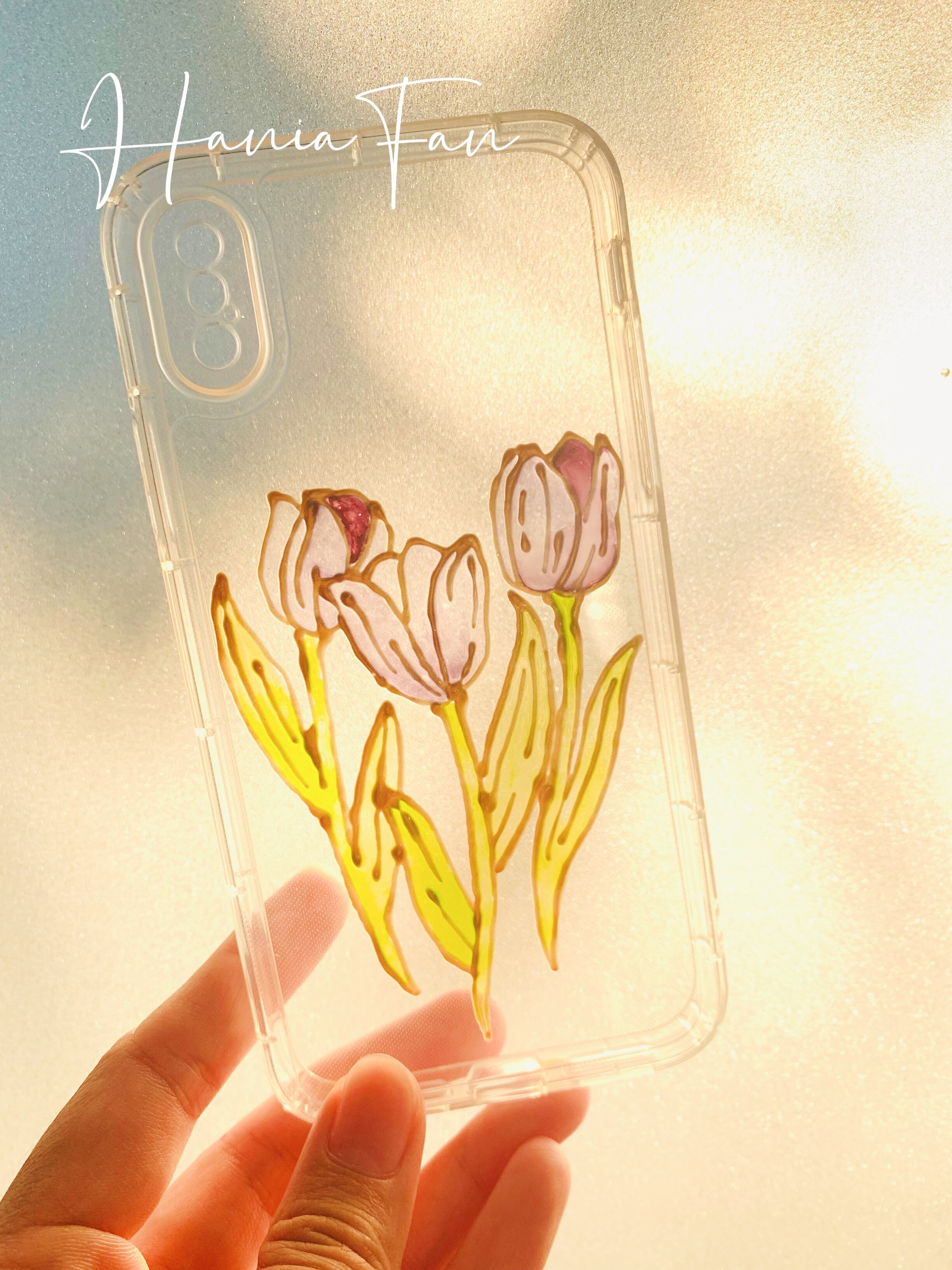 missf手绘定制玻璃丙烯画郁金香花朵简约精致iphone华为手机壳