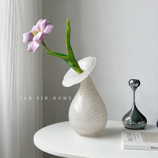 白色花朵透明琉璃花瓶法式小众复古异形插花水养郁金香鲜花花器