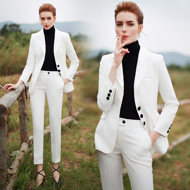白色西装女套装秋冬总裁休闲高端西服套裤商务正装白领气质职业装