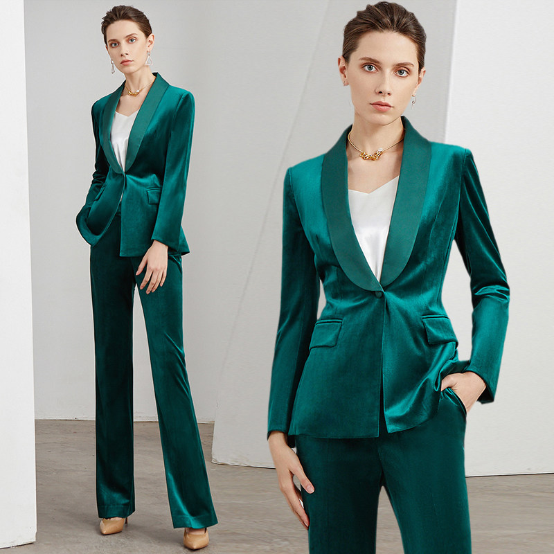 西装套装女时尚气质绿色职业原创设计