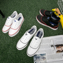 学生韩版皮面小白鞋女休闲鞋系带平底板鞋白色球鞋平跟韩国女单鞋