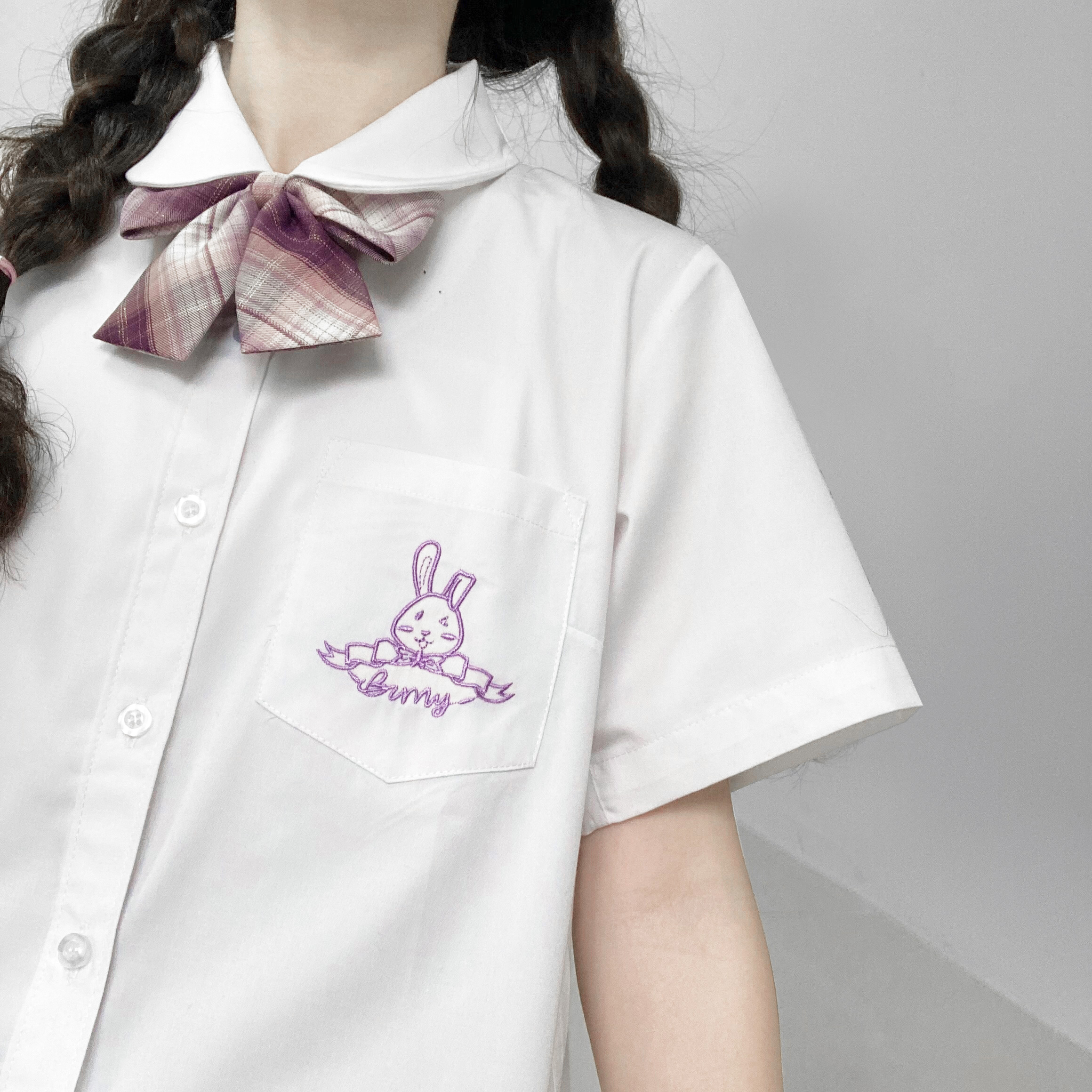 【盈盈兔】妙氏正版jk白衬衫刺绣制服女夏季可爱短袖臂章衬衣