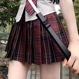 妙氏原创/百褶裙女jk校供感制服红色禁忌格裙短裙半身裙格子学生