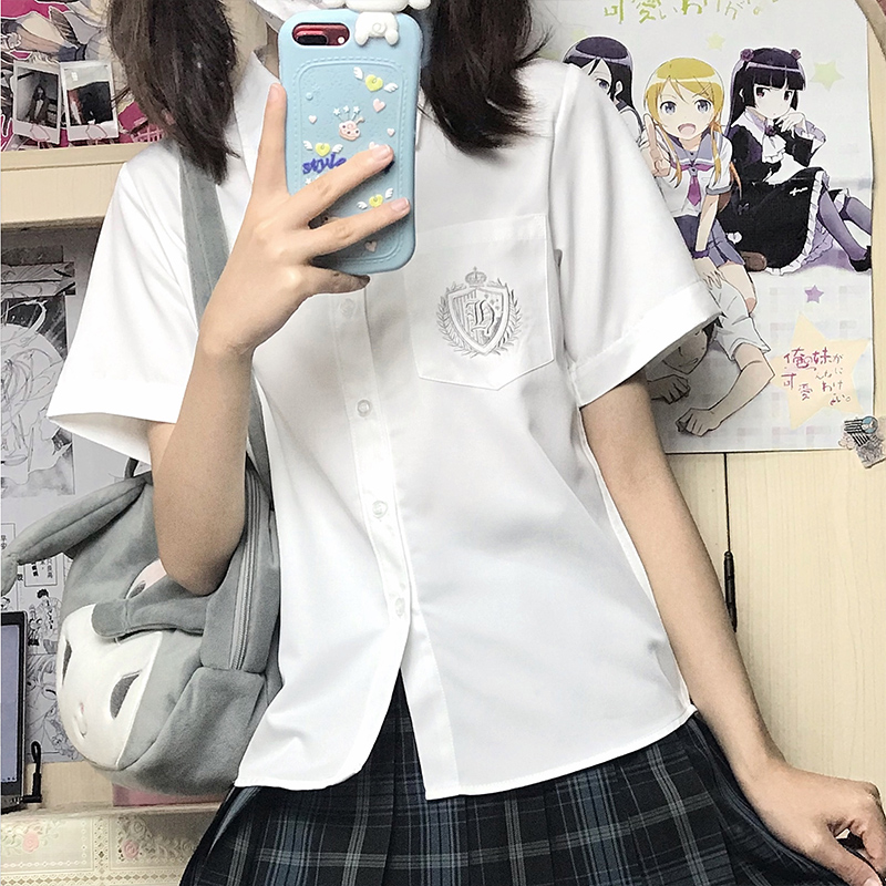 银河骑士原创JK衬衫女刺绣学生制服长袖短袖白衬衣春夏学院风班服