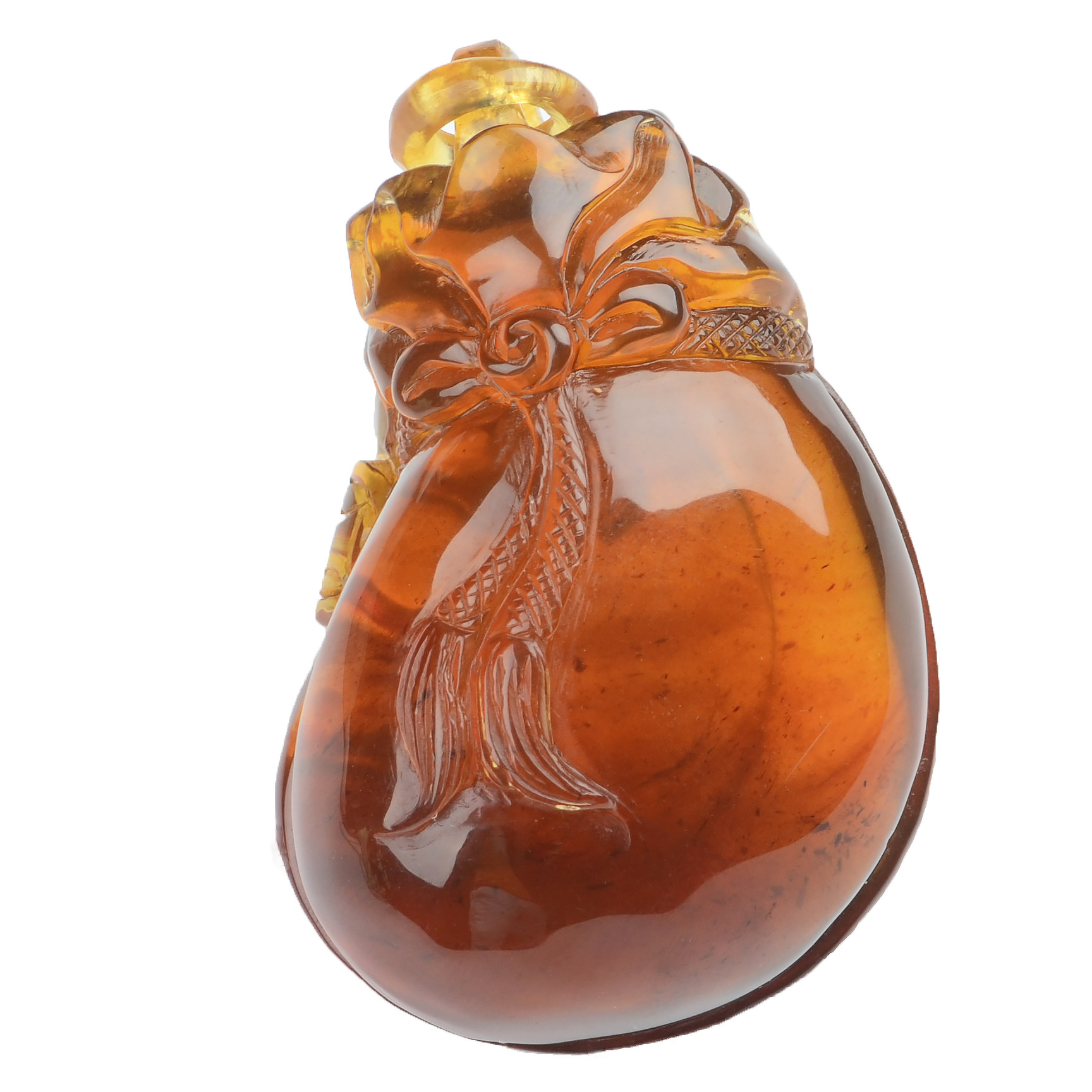 21.80g(不含链)精雕缅甸琥珀《钱袋》吊坠