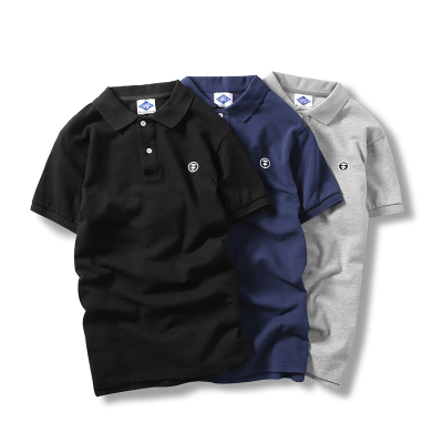 mane立领短袖男 polo衫潮牌港风刺绣小清新翻领短袖t恤修身青年潮