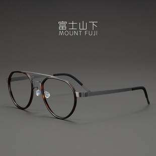 轻松自在 眼镜框镜架男款日本超轻纯钛女双梁框气质复古大脸显瘦