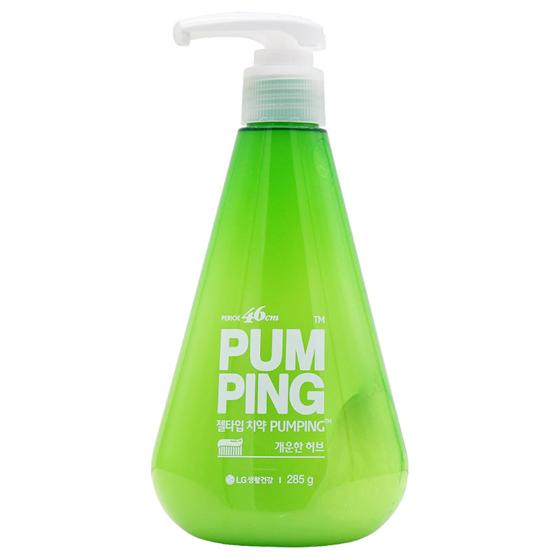 lg韩国进口倍瑞傲派缤牙膏285g萌绿清新按压式啫喱清洁牙垢口臭