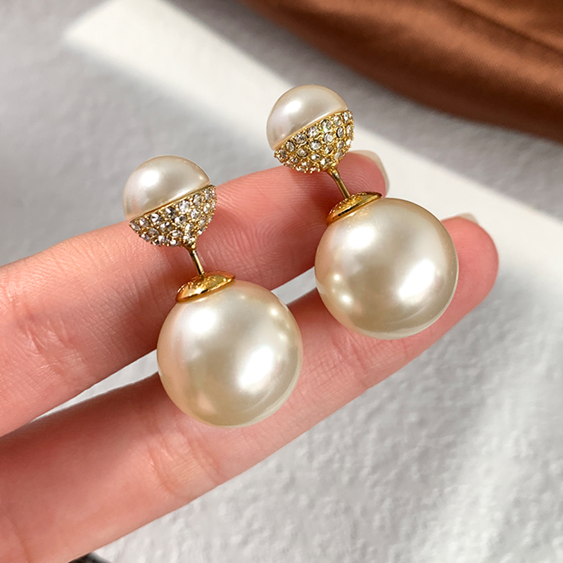 奥米迪奥大小双珍珠半包镶钻耳钉高级感小众设计小香轻奢耳环耳饰