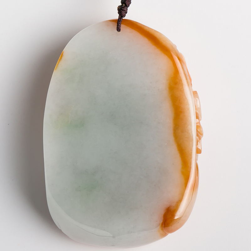 天然缅甸翡翠a货冰糯种黄翡佛挂件 82.69g(总质量含绳)