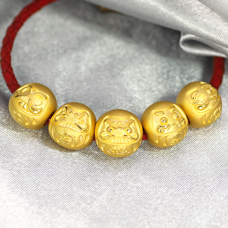 黄金3d硬金足金纯金达摩御守奉为大吉招福转运珠串珠手链手绳手串