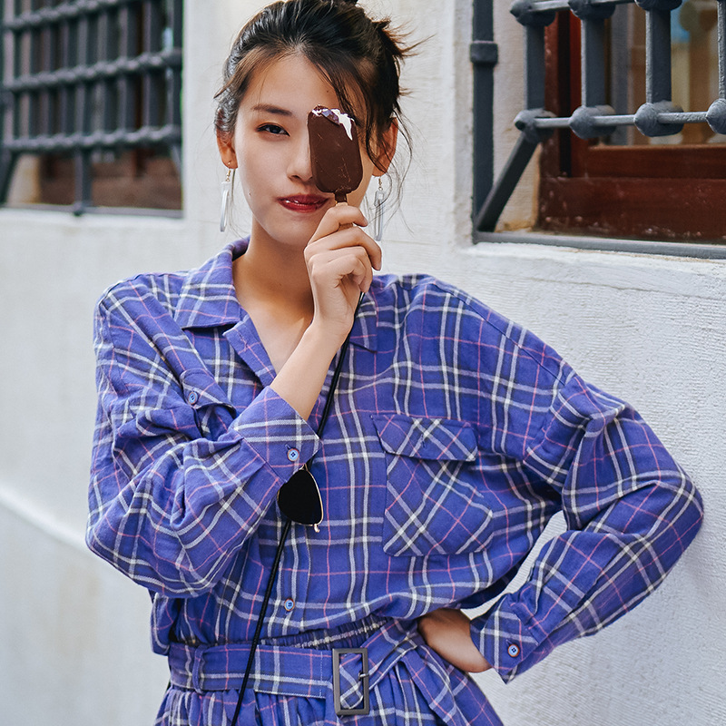 紫格子衬衫女网红同款2019早春设计感小众复古港味原宿风韩国宽松在类目 女装/女士精品, 衬衫中 - 来自Buy2taobao.com提供专业的淘宝代购服务