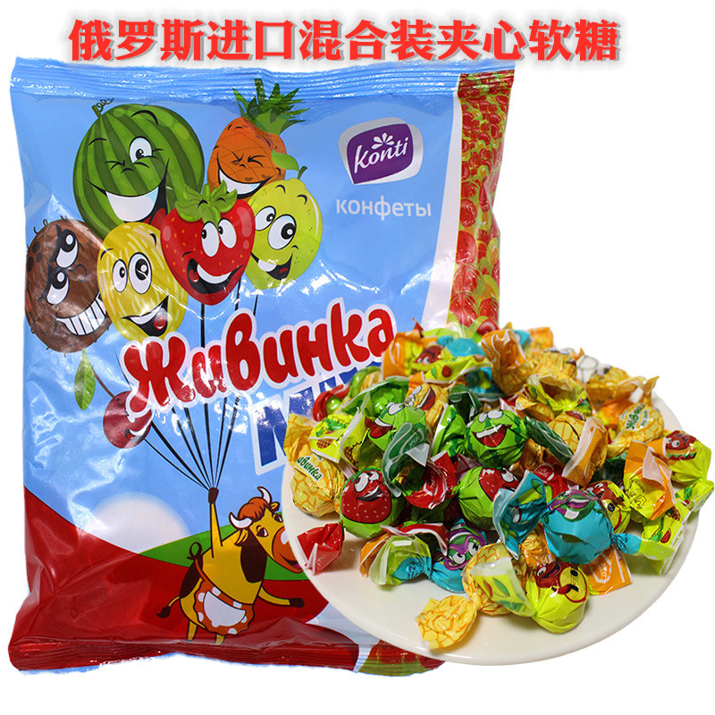 俄罗斯糖果混合装水果夹心糖多口味网红西瓜爆浆糖康吉果汁软糖