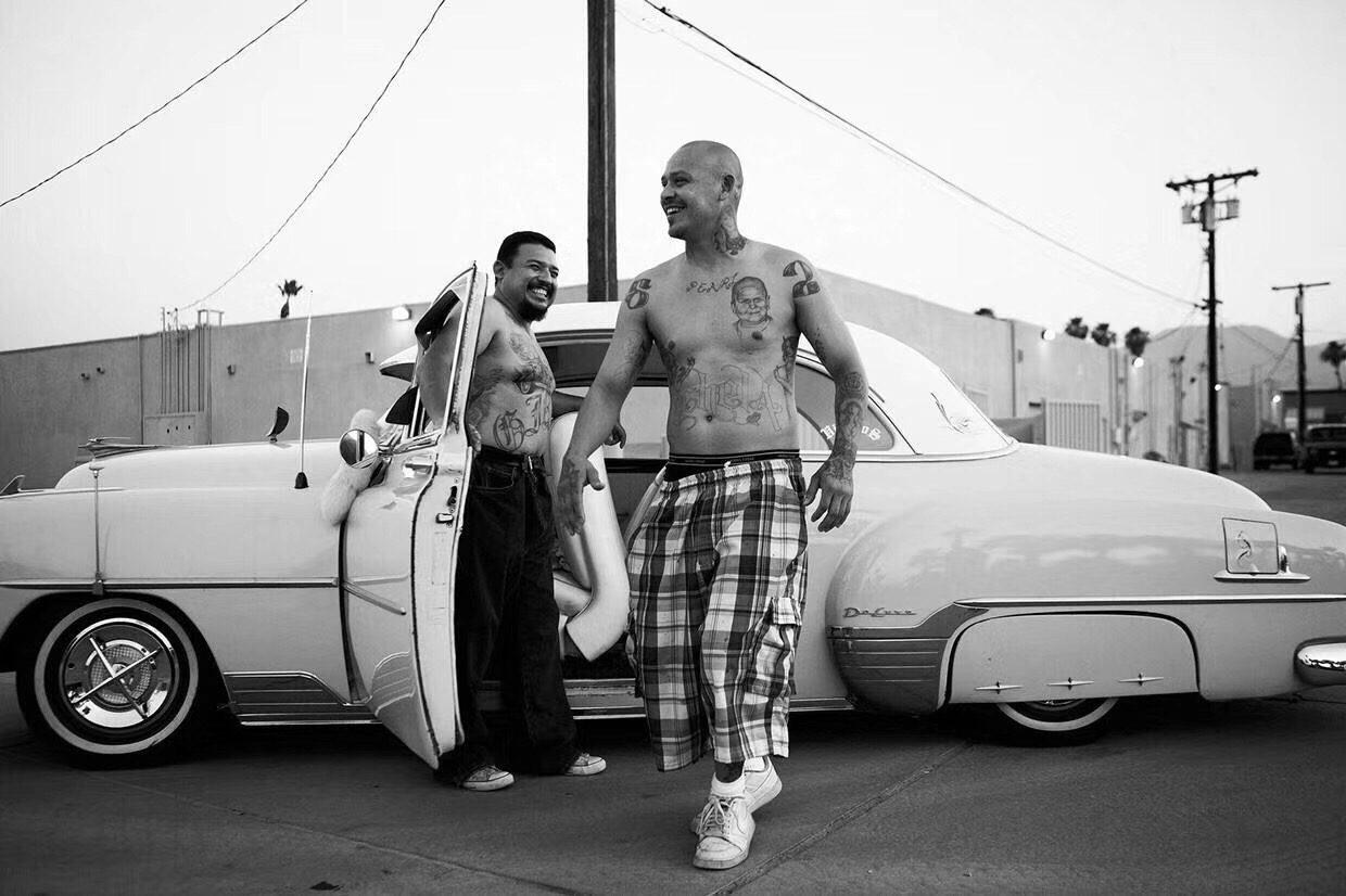 chicano奇卡诺 匪帮说唱 hiphop 街头大码 bboy 工装格子短裤