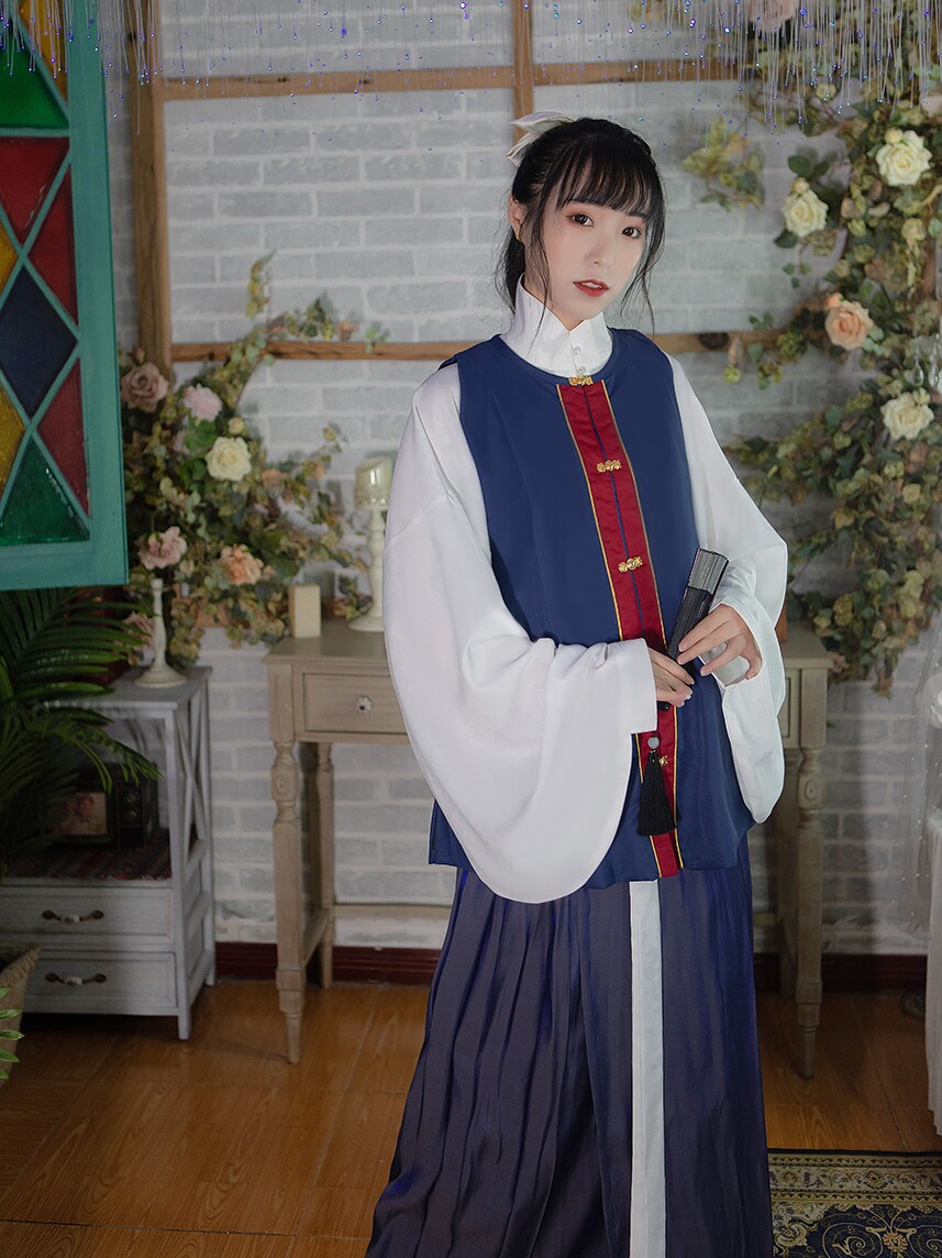 汉黛记仿孔府圆领明制比甲冬短款加绒春秋纯色圆领比甲双层汉服女