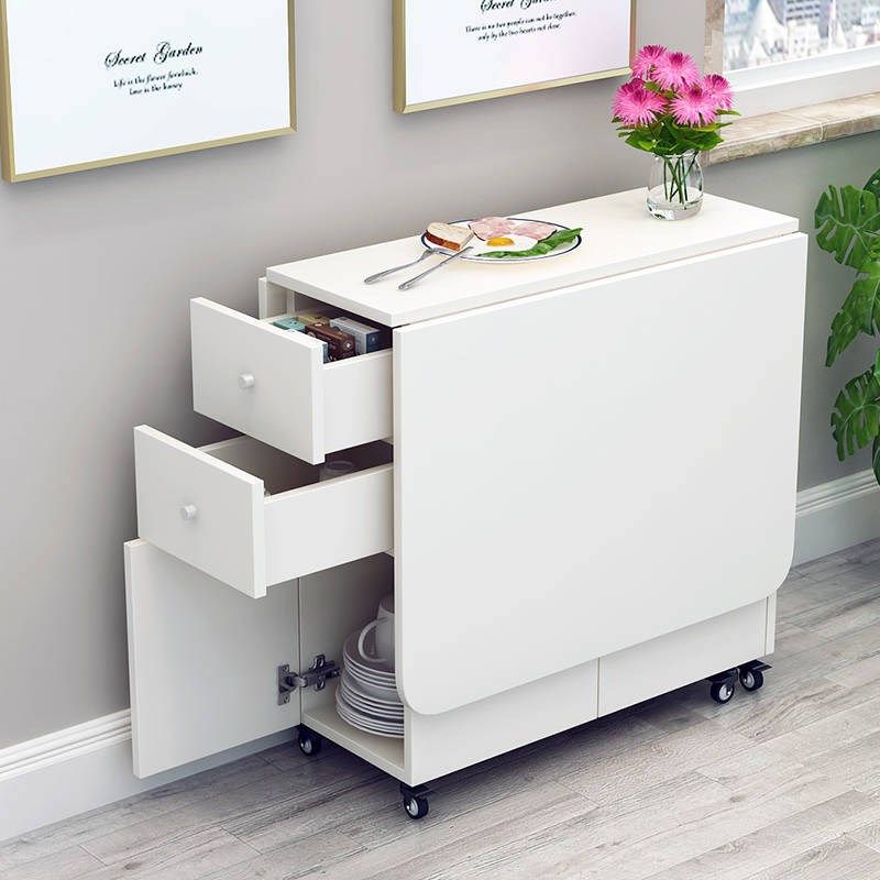 厨房折叠台面简约现代小户型伸缩折叠餐桌长方形移动厨房储物柜简