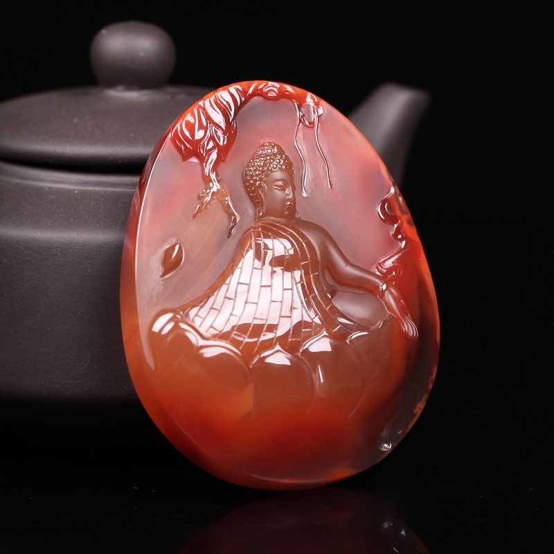 74.3g【匠心工作室作品】天然南红玛瑙精雕如来佛吊坠