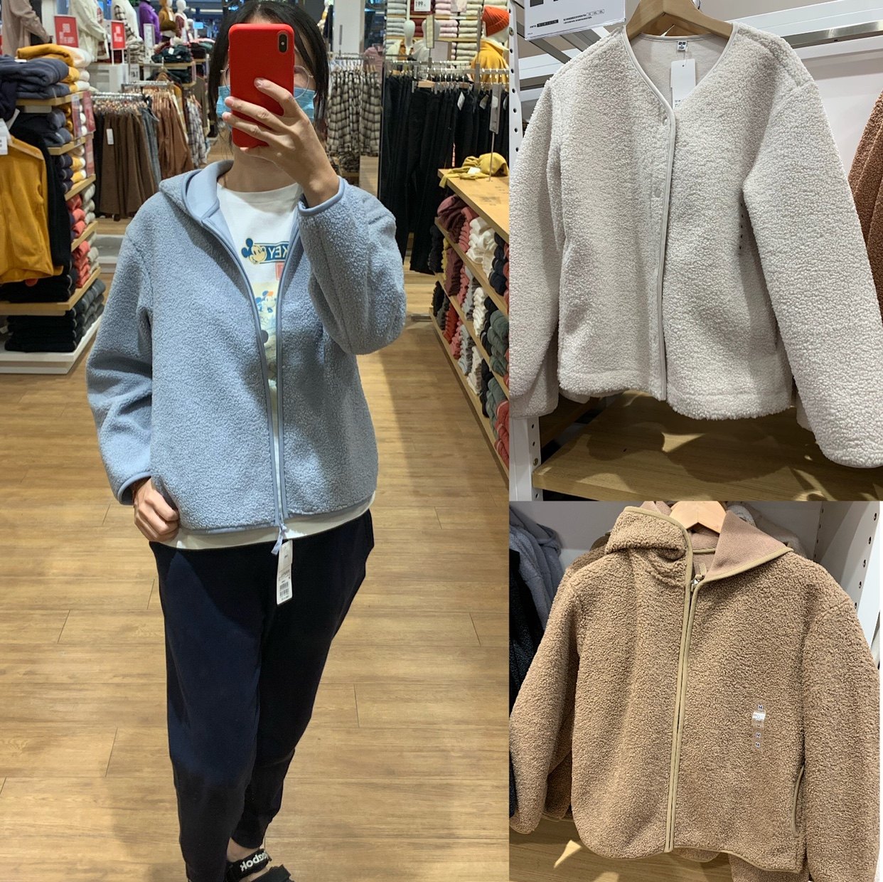 特价优衣库仿羊羔绒外套女_优衣库女装仿羊羔绒摇粒绒拉链连帽长袖
