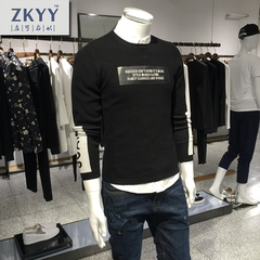 ZKYY专柜实拍2016秋欧洲站精品毛衣韩版修身个性休闲黑白针织衫男