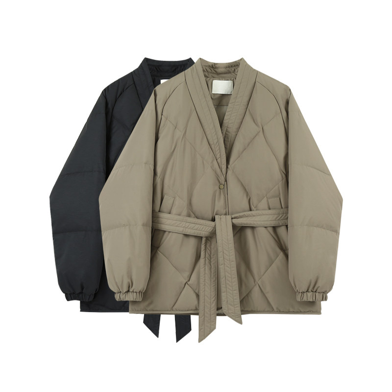 bananavogue系带收腰显瘦羽绒服女短外套冬2021新款宽松休闲韩版