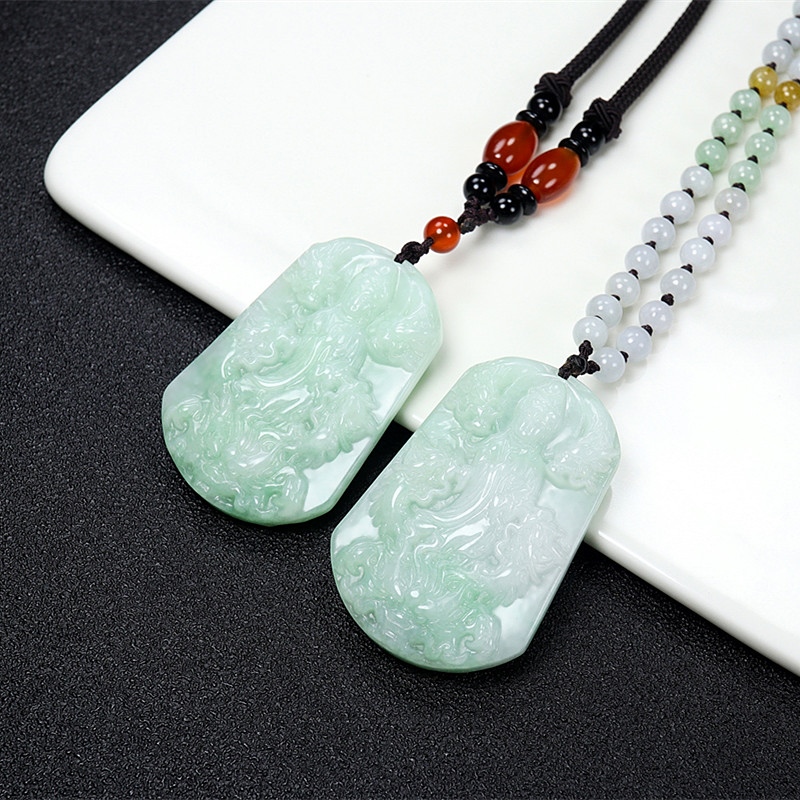 心玉行天然翡翠a货淡绿九龙观音吊坠菩萨护主项链牌神龙平安玉佩