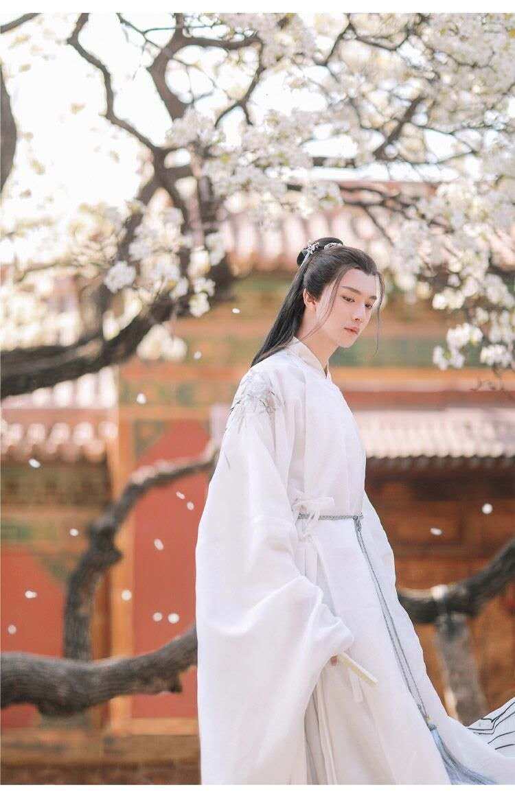 一折古风日常装男_白色飘逸汉服男明制圆领袍日常古风男士仙气书生