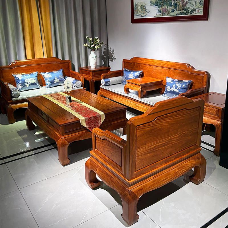 红木家具沙发大果紫檀缅甸花梨木和天下沙发中式客厅缅花沙发组合