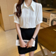 夏季新款白衬衫女短袖雪纺衬衣通勤韩版职业上衣工作服气质蝴蝶结