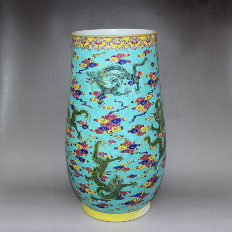 景德镇仿古瓷大清乾隆年制釉上彩兰地九龙瓶省大师唐德贵工作室