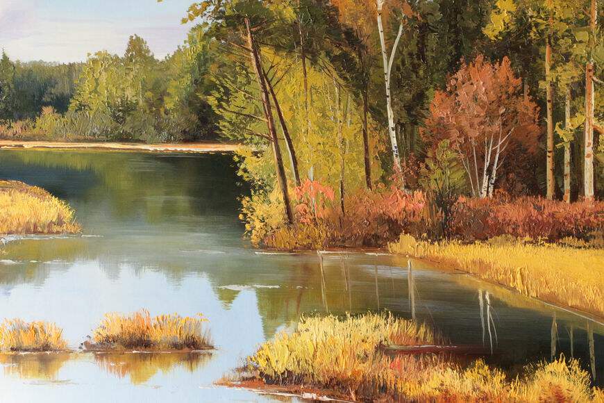 刘雪霞 《河边金色之二》 布面油画