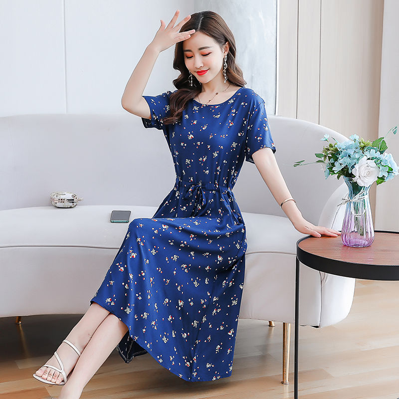 有口袋夏季棉绸连衣裙妈妈中长款2020新款短袖修身显瘦收腰碎花裙在类目 女装/女士精品, 连衣裙中 - 来自Buy2taobao.com提供专业的淘宝代购服务