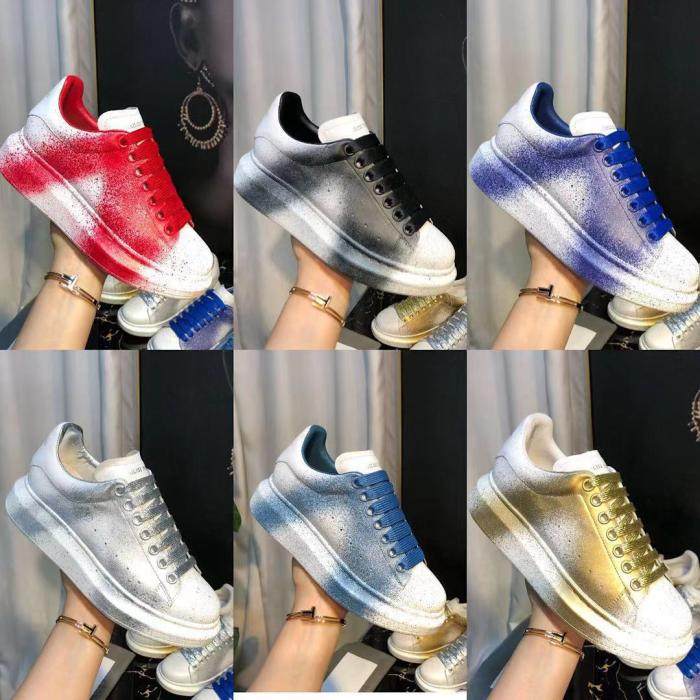 一折gucci小白鞋新款_小白鞋男款高版本运动鞋喷漆涂鸦泼墨真皮厚底