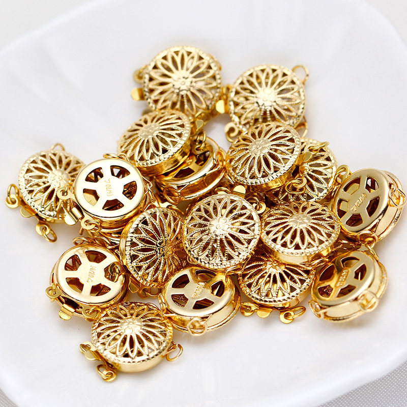 14k包金扣镂空双排扣圆形扣珍珠水晶项链扣手链扣diy手工饰品配件