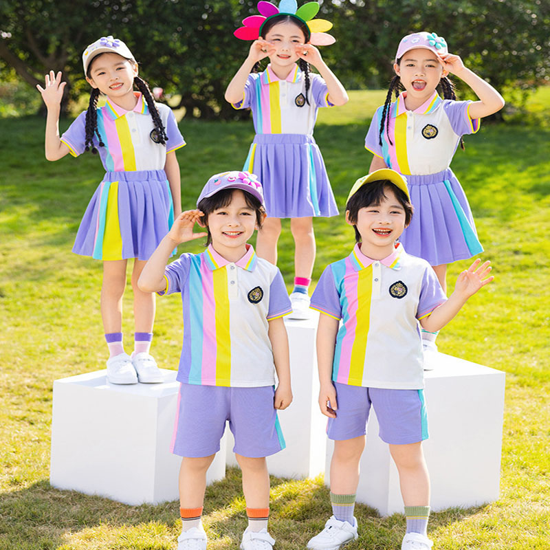 六一表演服小学生校服夏季新款纯棉幼儿园园服学院风短袖运动套装