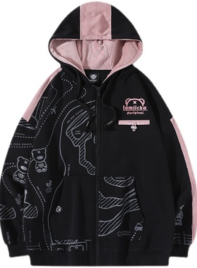 lamlicka满印撞色涂鸦熊猫连帽卫衣