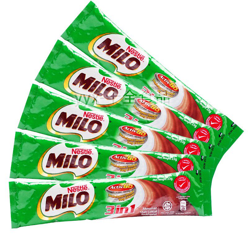 马来西亚雀巢美禄milo巧克力3合1速溶麦芽能量冲饮5小条x33g散装