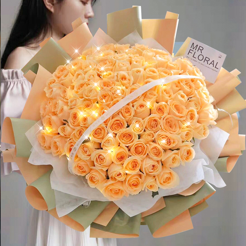 香槟玫瑰花束鲜花同城速递生日订婚送女友礼物上海北京成都深圳