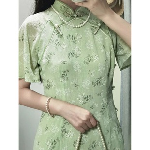 绿色旗袍2024年新款复古气质改良年轻款少女雪纺中国风连衣裙夏季
