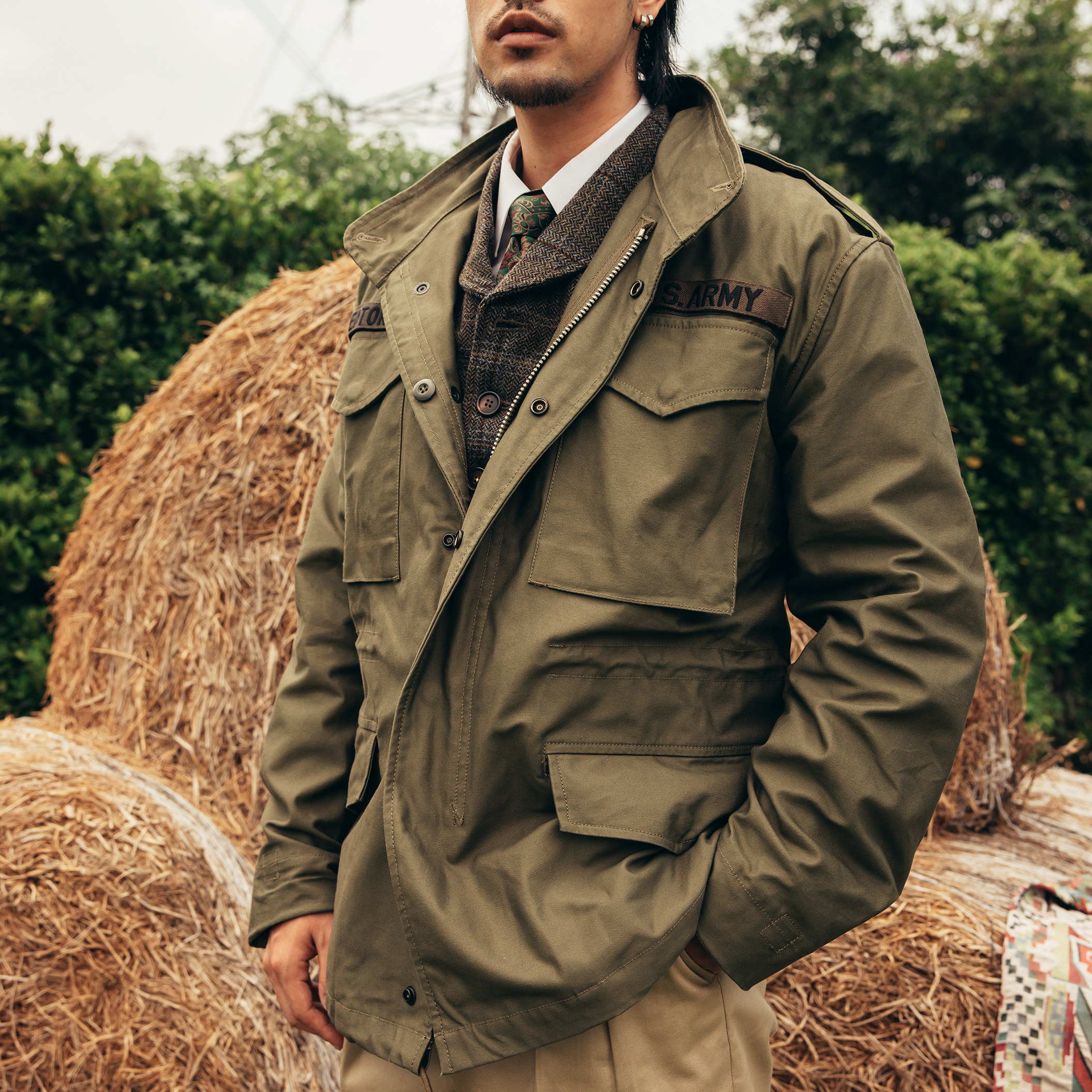 红风m65 og107美军版野战夹克工装连帽外套男战地风衣余文乐同款