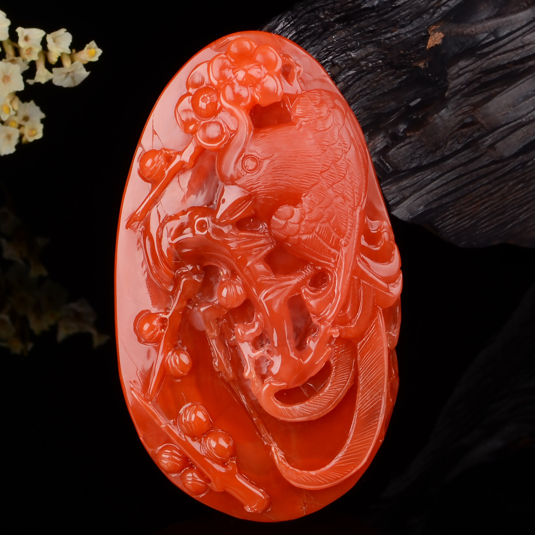 69.2g【保山锦红】精雕南红玛瑙《喜上眉梢》吊坠