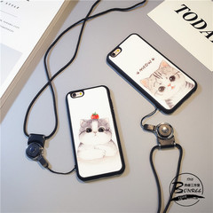 新款创意苹果iPhone6s手机壳带挂绳7/6plus保护套5se全包软壳萌猫