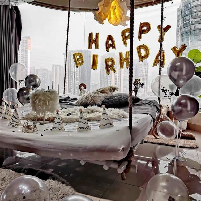 成人布置浪漫生日派对气球装饰男朋友房间背景墙气球