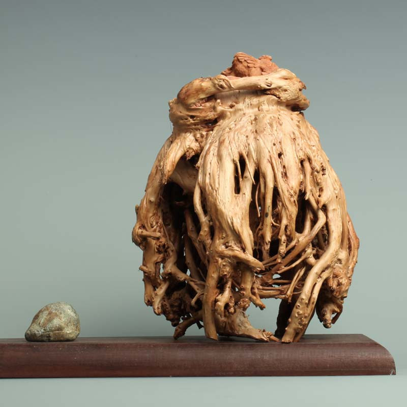 【母爱】 精品荔枝木根雕摆件 造型独特 收藏佳品 寓意舐犊情深