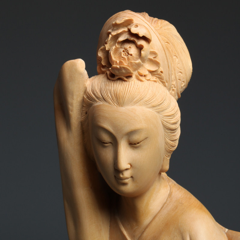 【双十二】【国色天香】精雕黄杨木人物摆件仕女图 雕工细腻