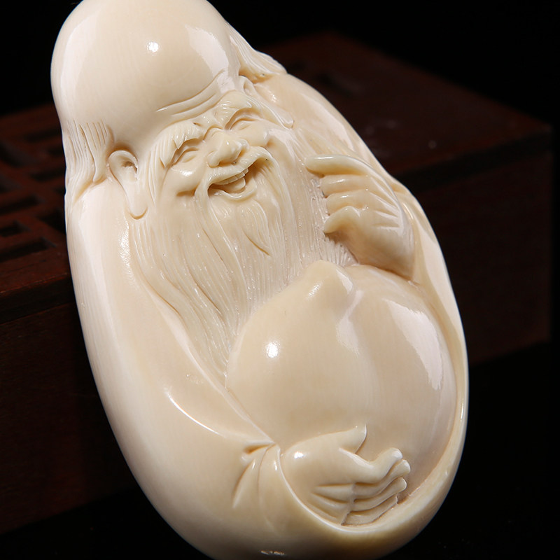 【寿仙祝寿】天然西伯利亚猛犸牙精雕寿星手把件玩件